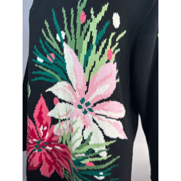 Belle Isle  Poinsettia Holiday Sweater  1X Black   Cotton Blend - Picture 9 of 16